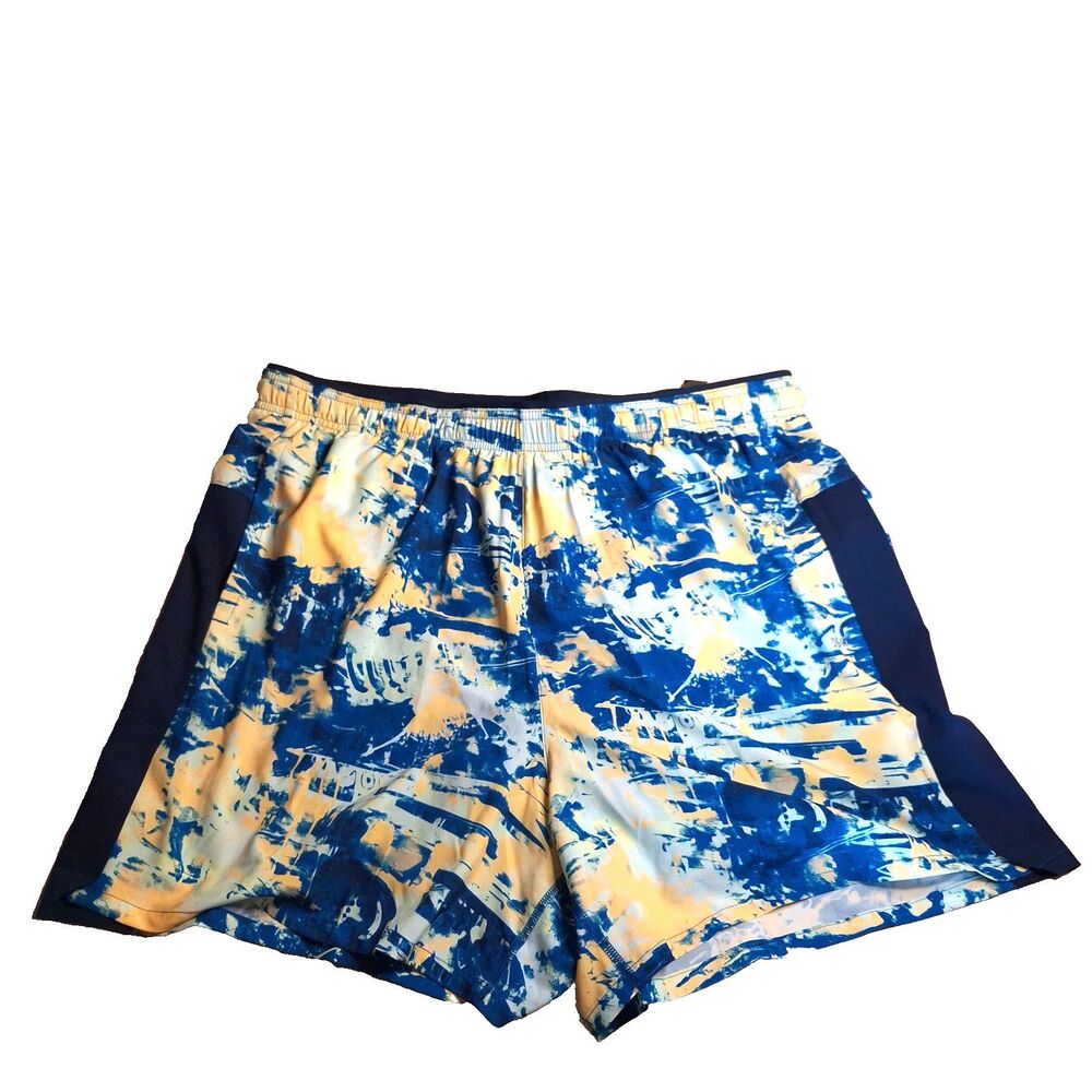 DSG 2-in-1 Running Shorts Men's XL Blue Yellow Print Lined 5" Inseam NWT